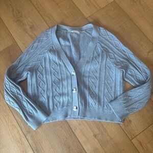 Abercrombie & Fitch Oversized Blue Gray Cable Knit Cardigan Sweater Women's XL